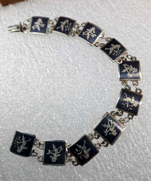 Prachtige zilveren (925) SIAM armband met ZWART EMAILLE, Sieraden, Tassen en Uiterlijk, Armbanden, Zo goed als nieuw, Zilver, Zilver