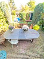 Hard Houten uitschuifbare tuintafel met parasolgat, Tuin en Terras, Ophalen, Gebruikt, Ovaal, Hout