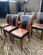 6 Schapenleren Eetkamerstoelen, Ophalen, Gebruikt, Bruin, Leer