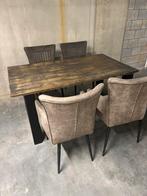 Industriele eettafel met 4 stoelen, Ophalen, Gebruikt, Industrieel, 4 tot 6 stoelen