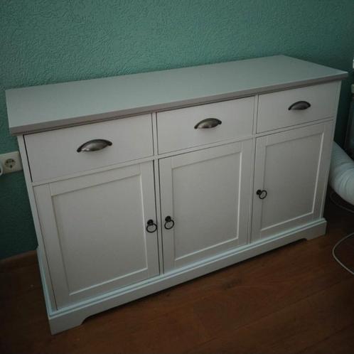 Wit dressoir met licht-taupe blad, 120 x 40 x 75 cm., Huis en Inrichting, Kasten | Dressoirs, Zo goed als nieuw, 100 tot 150 cm