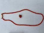 Bloedkoralen hanger en collier met 14 karaats goud, Sieraden, Tassen en Uiterlijk, Antieke sieraden, Ophalen, Goud, Ketting
