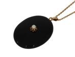 Sale Onyx antieke 14k gouden foto medaillon ketting hanger