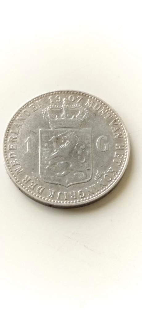 1907 Nederland 1 Gulden - Wilhelmina, Postzegels en Munten, Munten | Nederland, Losse munt, 1 gulden, Koningin Wilhelmina, Zilver