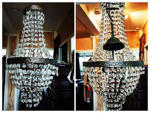 Kroonluchter zak kroonluchter 2 maten glas metaal, Huis en Inrichting, Lampen | Kroonluchters, Gebruikt, Glas, Metaal, Ophalen of Verzenden
