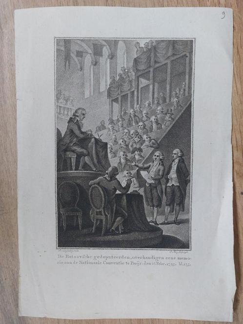 9 Bataafsche gedeputeerde overhandigen memoires in Parijs, Antiek en Kunst, Kunst | Etsen en Gravures, Ophalen of Verzenden