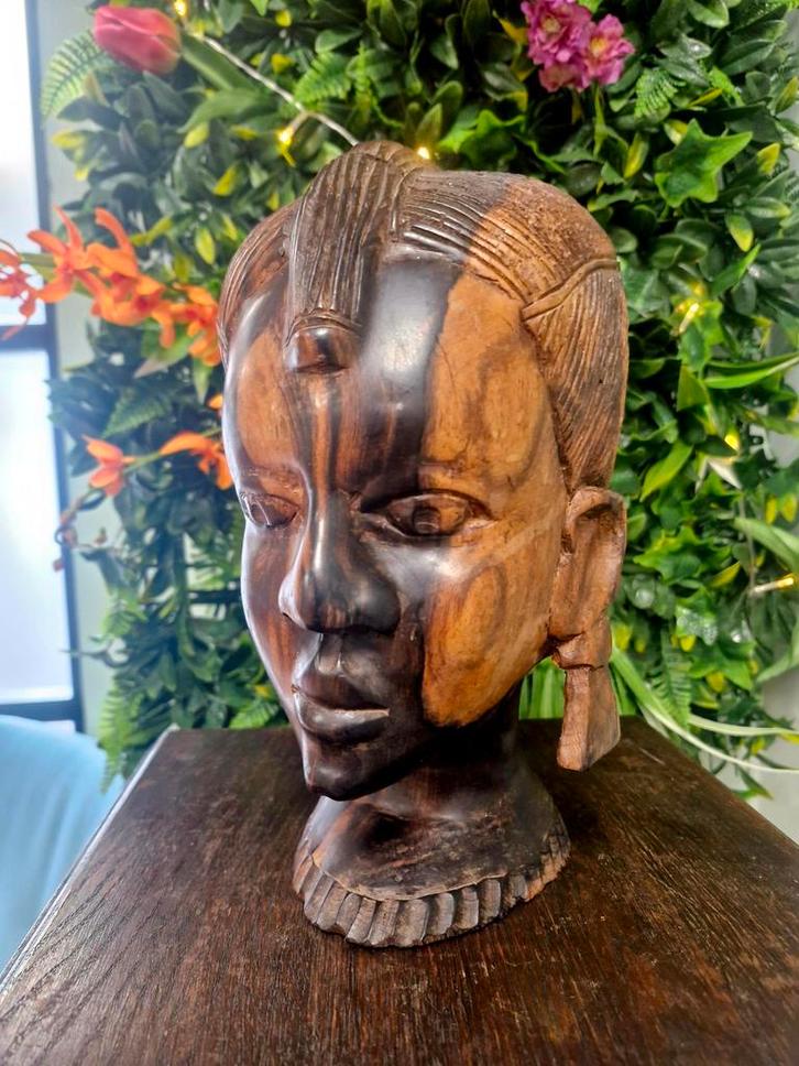 Coromandel Houten Buste - Top Staat!, Antiek en Kunst, Kunst | Beelden en Houtsnijwerken, Ophalen of Verzenden