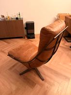 Industriële loungestoel met draaivoet - bruin microleder, Ophalen, Zo goed als nieuw, Metaal, 75 tot 100 cm
