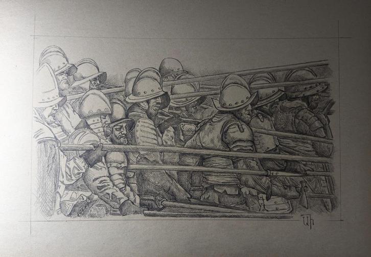 Grafisch werk "En opnieuw de strijd in...", Antiek en Kunst, Kunst | Schilderijen | Modern, Verzenden