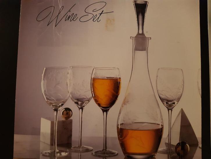 Wijnglazen set 4 st. + karaf van handgemaakt kristal Colony, Antiek en Kunst, Antiek | Glas en Kristal, Ophalen