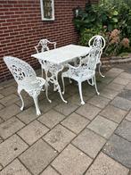 Wit brocant tuinstel, 4 stoelen en tafel, Tuin en Terras, Tuinsets en Loungesets, Ophalen, Gebruikt, Tuinset, Eettafel