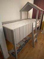 Hoogslaper met huisje - massief grijs hout, Ophalen, Zo goed als nieuw, Hoogslaper