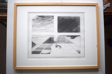 Peter Foeller - Pool - Surrealistische Tekening, Ingelijst beschikbaar voor biedingen