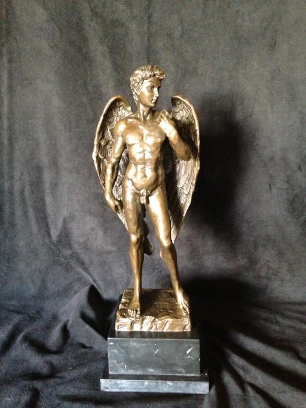 Bronzen David 39,5 cm gesigneerd/stempel zuiver groot brons, Antiek en Kunst, Kunst | Beelden en Houtsnijwerken, Ophalen of Verzenden