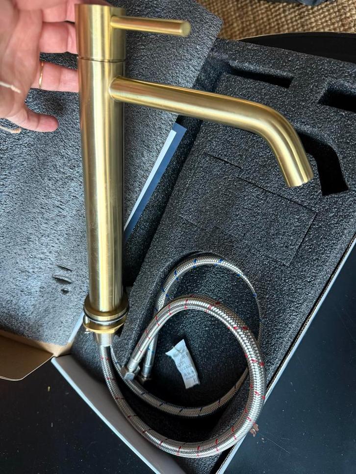 Nieuwe XL Wastafelkraan - Geborsteld Messing Goud, Doe-het-zelf en Verbouw, Sanitair, Nieuw, Wastafel, Koper, Ophalen