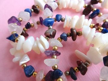 jwg Lange vintage 70s ketting parelmoer amethist lapis goud beschikbaar voor biedingen