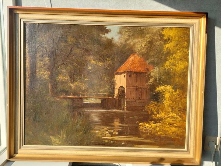 Schilderij met watermolen, Antiek en Kunst, Kunst | Schilderijen | Klassiek, Ophalen of Verzenden