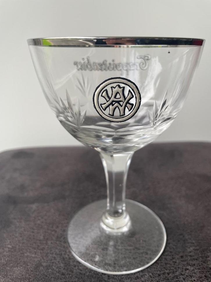 Westmalle emaille trappisten bier glas oude 1920 kelk, Verzamelen, Biermerken, Zo goed als nieuw, Glas of Glazen, Overige merken