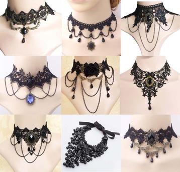 Gothic choker (sieraad ketting victoriaans kanten zwarte) beschikbaar voor biedingen