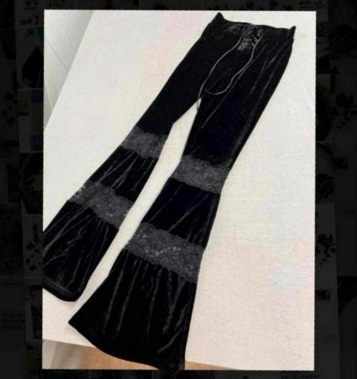 Killstar zwarte damesbroek Black Velvet bottoms S - Gothic, Kleding | Dames, Broeken en Pantalons, Zo goed als nieuw, Maat 36 (S)