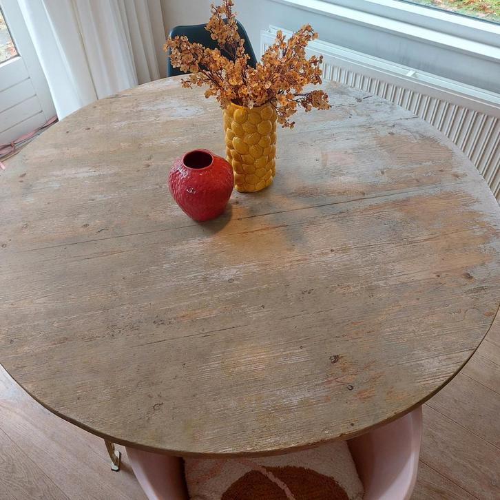 Vintage Ronde Eettafel - Landelijke Stijl, Huis en Inrichting, Tafels | Eettafels, Gebruikt, 100 tot 150 cm, 100 tot 150 cm, Rond