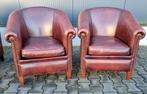 2 schapenleren fauteuils rood bruin/ cognac + BEZORGING