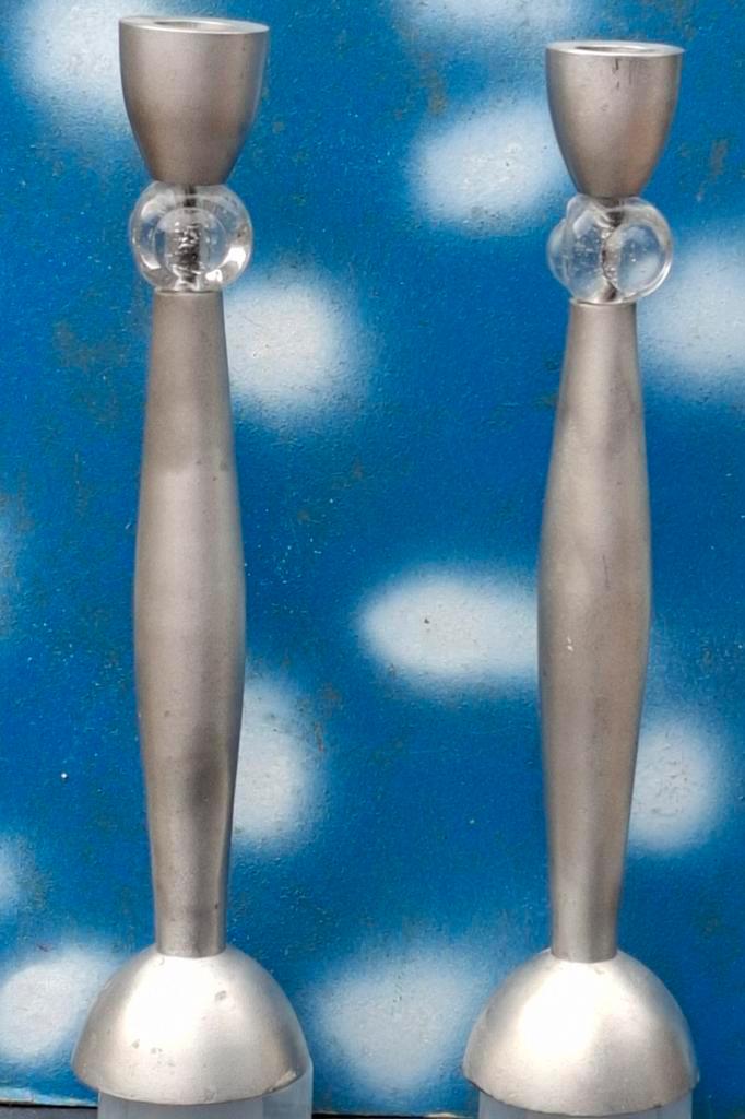 Kandelaar. Art Deco stijl. Aluminium/glas. 30 cm., Huis en Inrichting, Woonaccessoires | Kandelaars en Kaarsen, Zo goed als nieuw