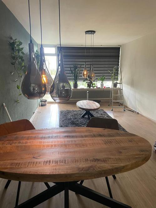 Eettafel+salontafel, ovaal, mangohout met zwarte poot, Huis en Inrichting, Tafels | Eettafels, Zo goed als nieuw, 50 tot 100 cm