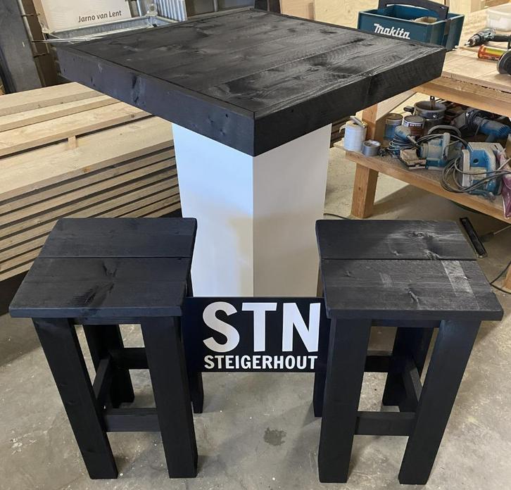 Statafelset Black & White, Tuin en Terras, Tuintafels, Nieuw, Vierkant, Hout, Ophalen of Verzenden