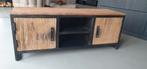 TV meubel mangohout en staal 130 cm, Huis en Inrichting, Kasten | Televisiemeubels, Ophalen, 100 tot 150 cm, Zo goed als nieuw