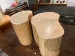 Set bijzettafels beige marmer met licht hout organische vorm, Huis en Inrichting, Tafels | Bijzettafels, Ophalen, Nieuw, Minder dan 55 cm