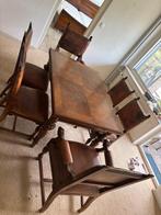 Leren eettafel stoelen leeuwen kop, Gebruikt, Bruin, Hout, Vijf, Zes of meer stoelen