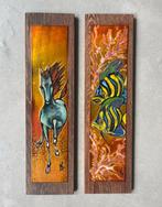 Nella Damsma Wandbord Wengé Koper Emaille Paard Vissen, Antiek en Kunst, Ophalen of Verzenden