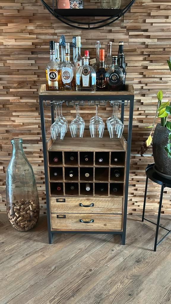 Mangohouten wijnkast “Knibbeler”, Huis en Inrichting, Woonaccessoires | Wijnrekken, Zo goed als nieuw, Minder dan 50 cm, Ophalen