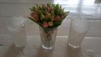 Kunst tulpen met 3 glaasjes/vaasjes, Overige kleuren, Ophalen of Verzenden, Minder dan 50 cm, Glas