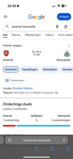 2 tickets voor Arsenal-Newcastle United, Tickets en Kaartjes, Losse kaart, Twee personen, Mei, Buitenland