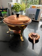 Koperen pan met rechaud en 2 branders, Ophalen