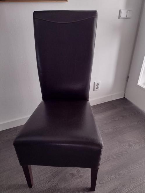 6 donkerbruine lederen eetkamerstoelen (kan ook per stuk), Huis en Inrichting, Stoelen, Gebruikt, Vijf, Zes of meer stoelen, Hout