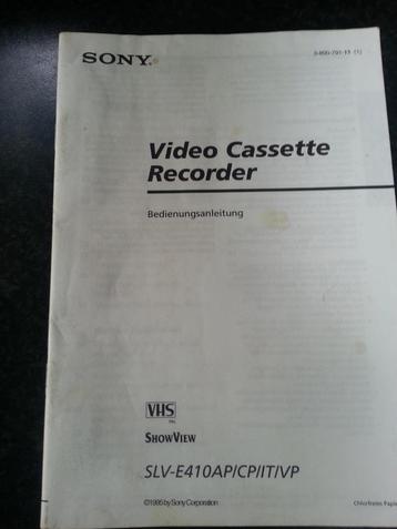 Handleiding voor VHS videorecorder SONY SLV-E410 beschikbaar voor biedingen