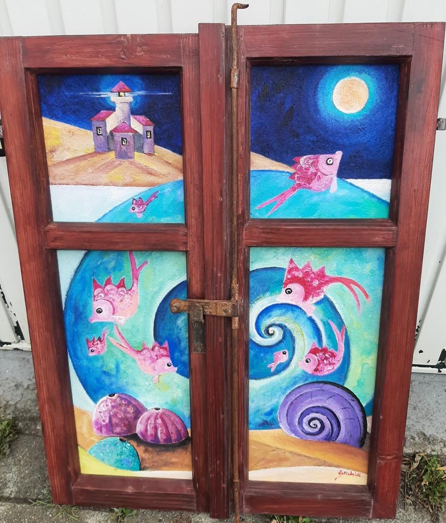 Olieverfschilderij in kozijn - Fantasielandschap, Ophalen