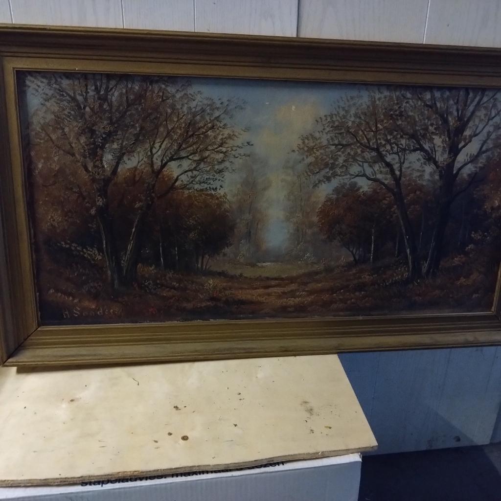 schilderij met lijst "Boslandschap" 91x51, Ophalen, Gebruikt, 50 tot 75 cm, Schilderij