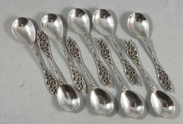 9 zilveren rococo advocaat lepeltjes antiek 835 zilver, Antiek en Kunst, Antiek | Goud en Zilver, Zilver, Ophalen of Verzenden