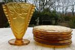 Super AMBER Vaas en 7 Fruit / Gebaksbordjes met Bloempatroon, Antiek en Kunst, Antiek | Glas en Kristal, Ophalen of Verzenden