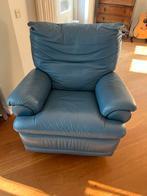 Blauwe lederen relaxfauteuil, Huis en Inrichting, Ophalen, Gebruikt, Leer, 75 tot 100 cm
