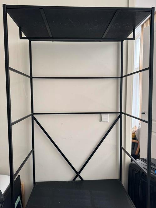 Open kleidingkast (metaal-hout, zwart), Huis en Inrichting, Kasten | Kledingkasten, Gebruikt, 150 tot 200 cm, 50 tot 100 cm, 25 tot 50 cm