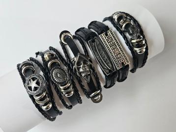 6 Zwarte Leren Armbandjes beschikbaar voor biedingen