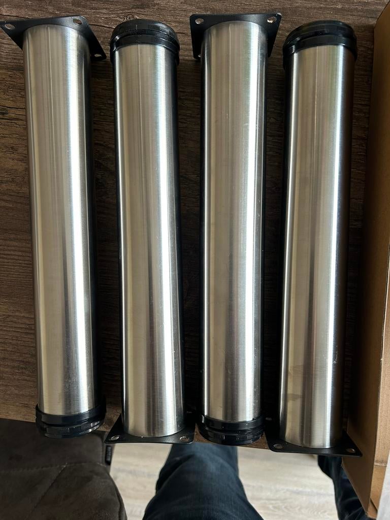4x Drenky RVS Meubelpoten - Verstelbaar 30-32,5 cm, Ophalen, Tafelpoot, Minder dan 50 cm, Rond