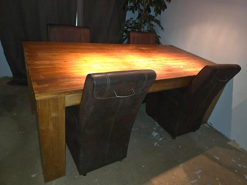 Grote teak houten eetkamertafel met 5x teak stoelen, Huis en Inrichting, Tafels | Eettafels, Gebruikt, 50 tot 100 cm, 200 cm of meer