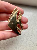 Messing broche vis en steentjes, Ophalen, Gebruikt, Goud, Overige materialen