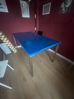 Geverfde eikenhouten eettafel met rvs onderstel, Huis en Inrichting, Ophalen, Gebruikt, Eikenhout, 50 tot 100 cm